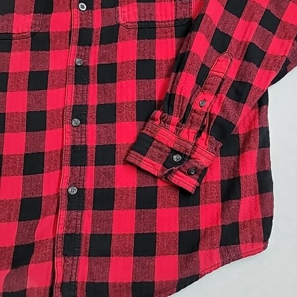 Faded Glory Mens Buffalo Plaid Flannel Shirt Long Sleeve Red & Black Size Med - Picture 3 of 12
